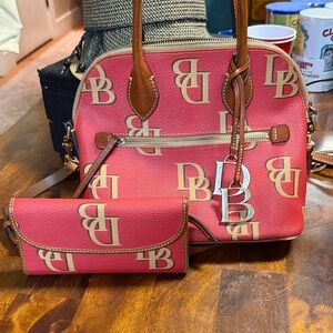 Dooney & Bourke Red and Tan Satchel with Wallet